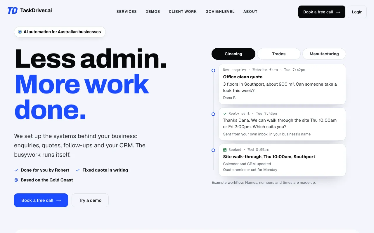 The taskdriver.ai home page